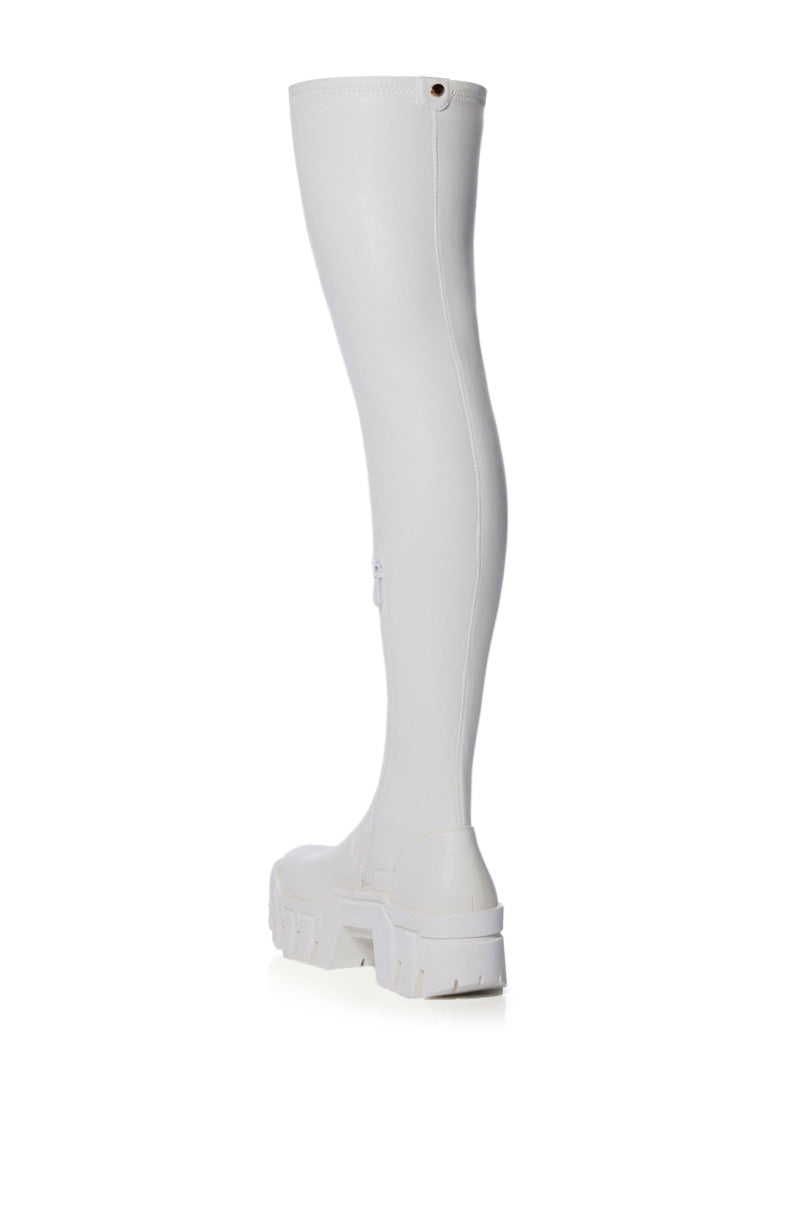 AZALEA WANG FAVORED STRETCH PU THIGH HIGH BOOT IN WHITE