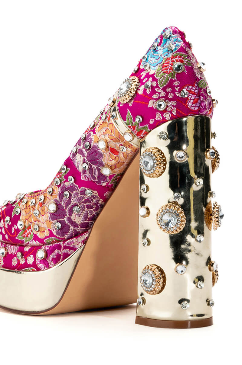 AZALEA WANG GEMMA SATIN EMBELLISHED PUMP IN PINK