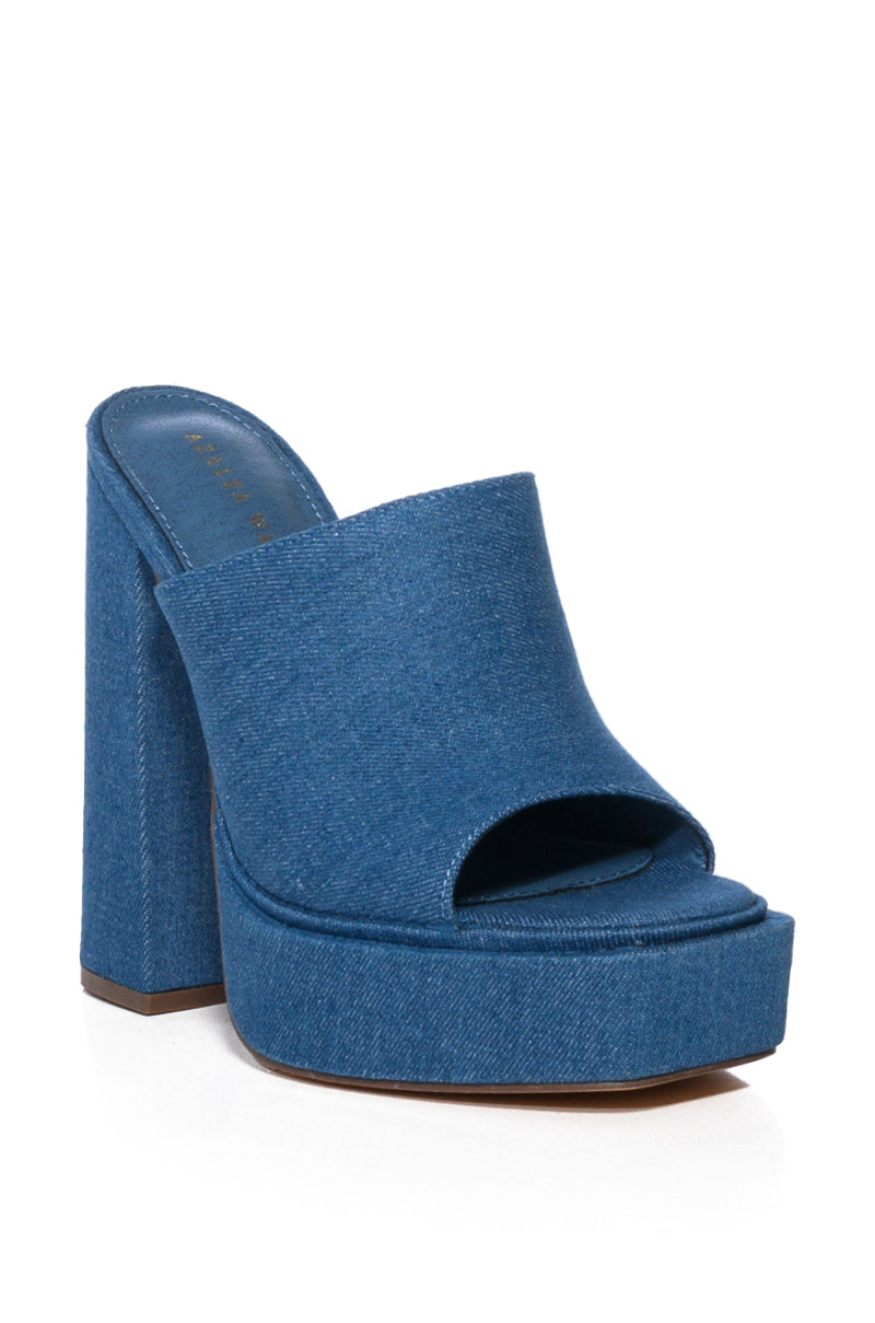 AZALEA WANG NISHA DENIM CHUNKY SLIP ON SANDAL