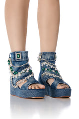 AZALEA WANG KAVITA EMBELLISHED DENIM SANDAL