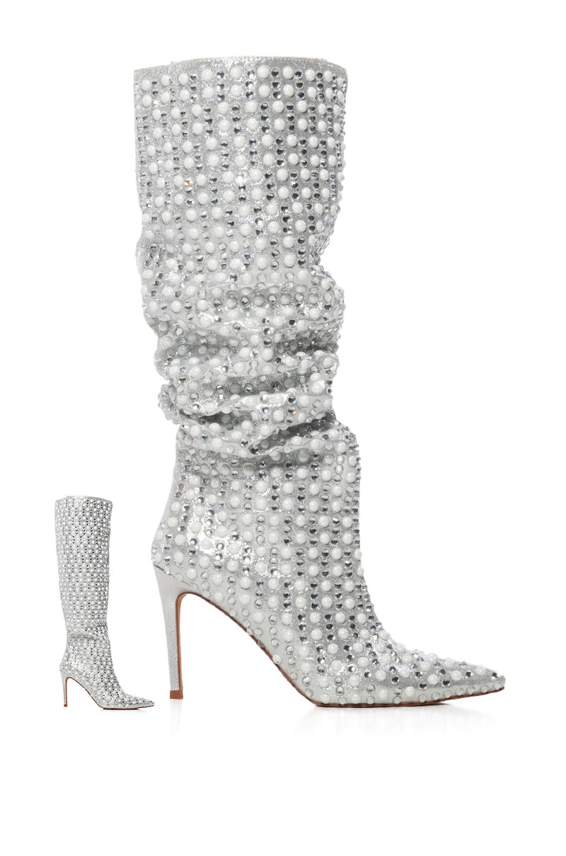 AZALEA WANG LYNLEE SILVER PEARL EMBELLISHED BOOT