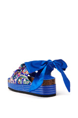 AZALEA WANG MACKLEY BROCADE IN BLUE FLATFORM SANDAL