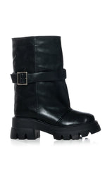 AZALEA WANG MARCELINE BUCKET BLACK FAUX LEATHER BOOTIE
