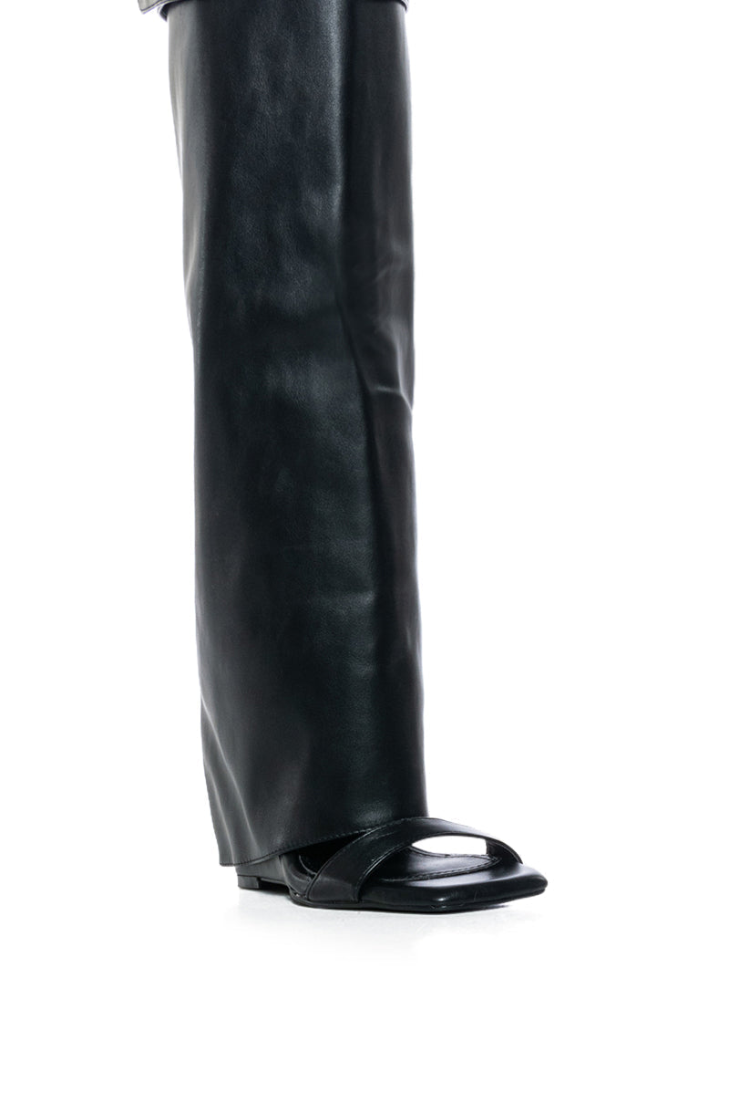 AZALEA WANG MARIETTA FOLD OVER OPEN TOE SANDAL BOOT IN BLACK