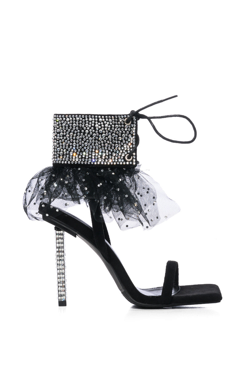 AZALEA WANG MITO BLACK RHINESTONE LACE UP SANDAL