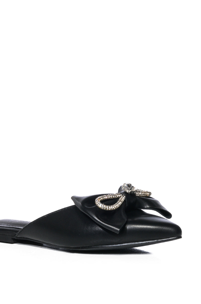 AZALEA WANG MORRIGAN BLACK EMBELLISHED BOW DETAIL FLAT