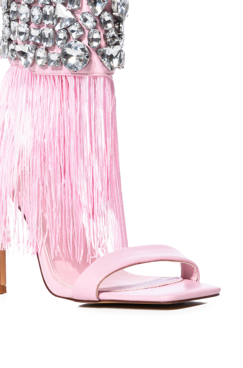 AZALEA WANG NEAVE EMBELLISHED TASSEL SANDAL IN PINK