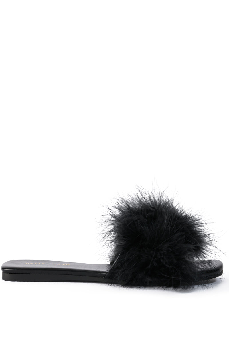AZALEA WANG PAISLEY FLAT FEATHER SANDAL IN BLACK