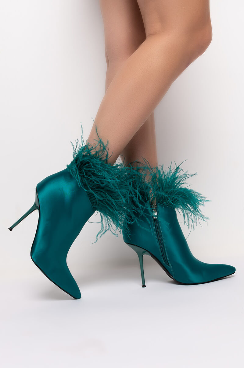AZALEA WANG RUFFLE YOUR FEATHERS STILETTO BOOTIE IN GREEN