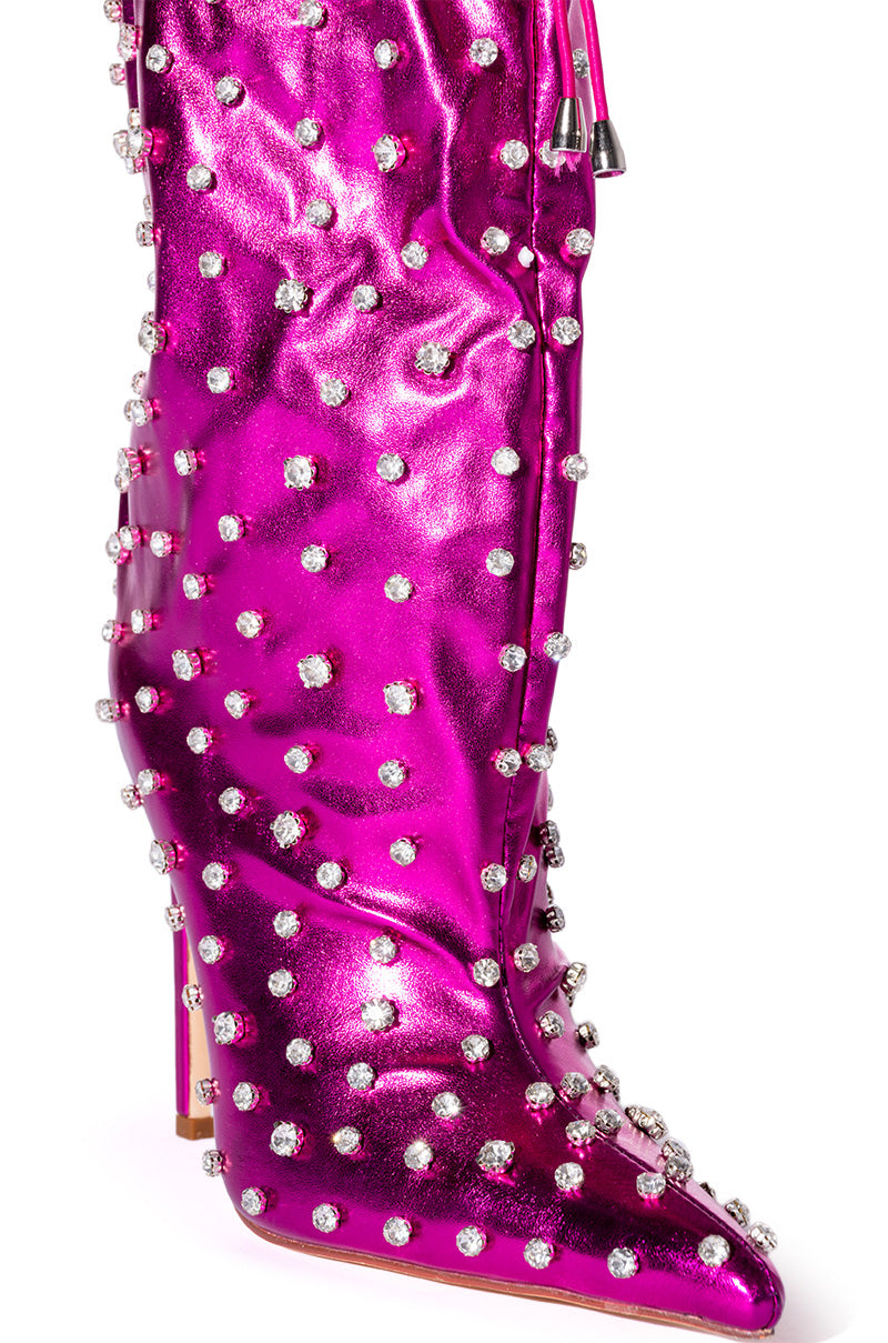 AZALEA WANG BIANKA EMBELLISHED METALLIC BOOTIE IN FUCHSIA