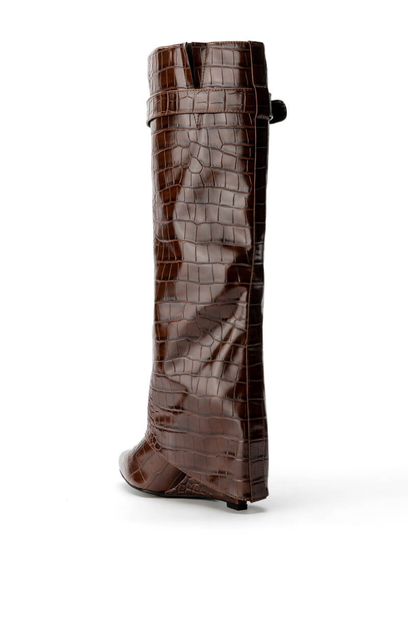 AZALEA WANG MELINA FOLD OVER WEDGE BOOT IN BROWN