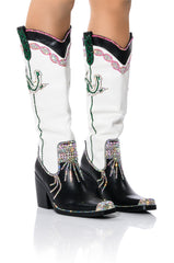 AZALEA WANG PALM BLACK AND WHITE PU WESTERN BOOT