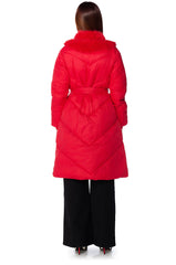 BABBS PUFFER COAT WITH FAUX FUR TRIM IN RED