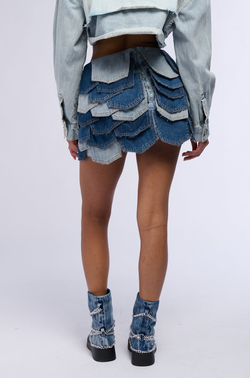 BE WITH ME PANEL DENIM MINI SKIRT