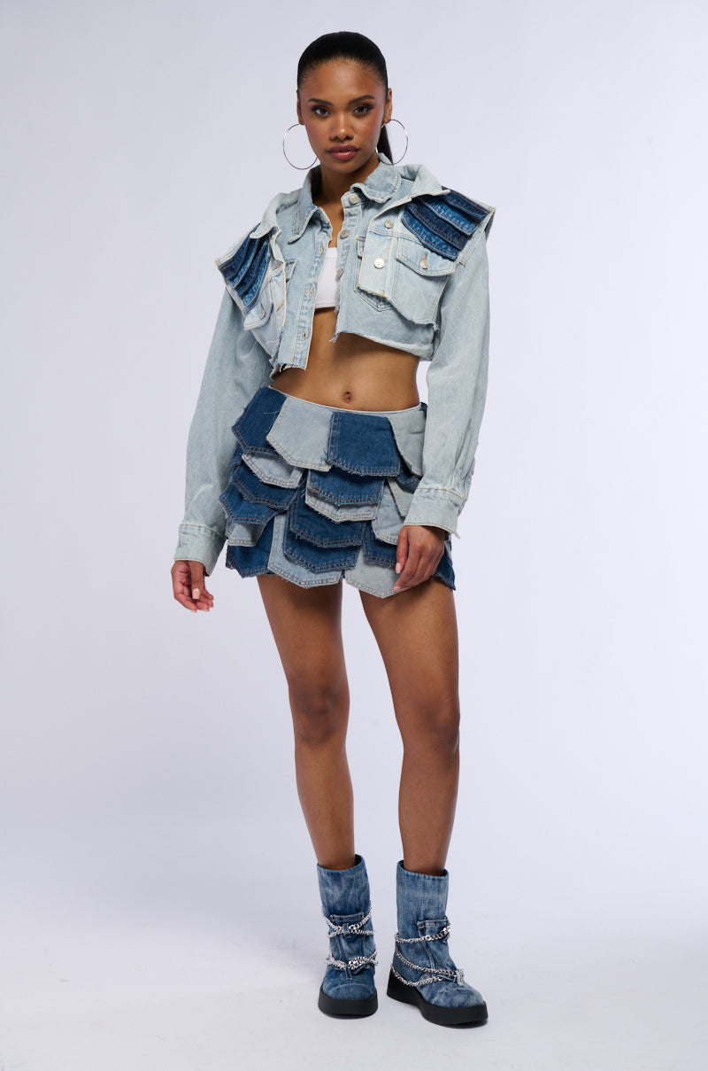 BE WITH ME PANEL DENIM MINI SKIRT