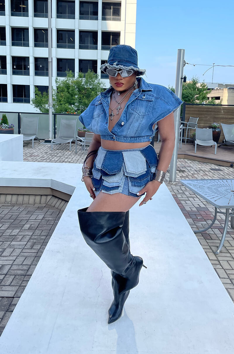 BE WITH ME PANEL DENIM MINI SKIRT