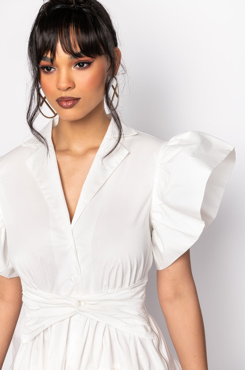 BELLE FIT AND FLARE BUTTON UP POPLIN DRESS