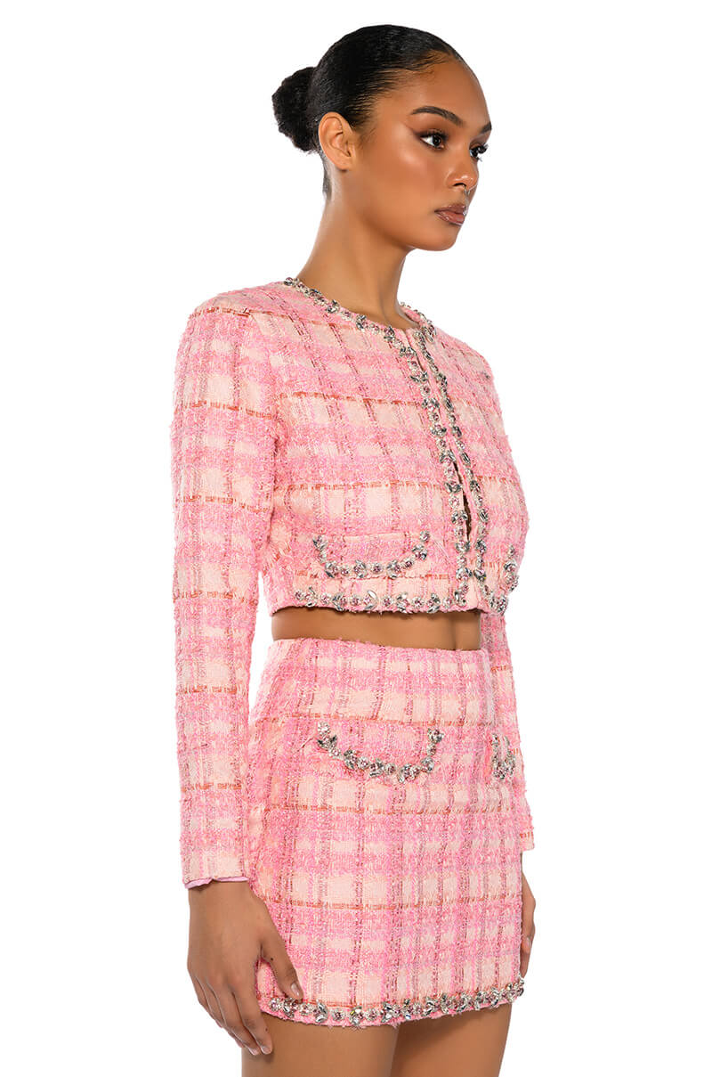 BEND AND SNAP TWO PIECE TWEED BLAZER MINI SKIRT SET