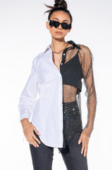 BITE ME HALF RHINESTONE TOP
