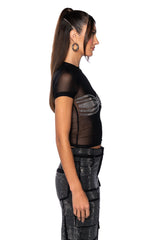BROOKLYN EMBELLISHED MESH CROP T SHIRT