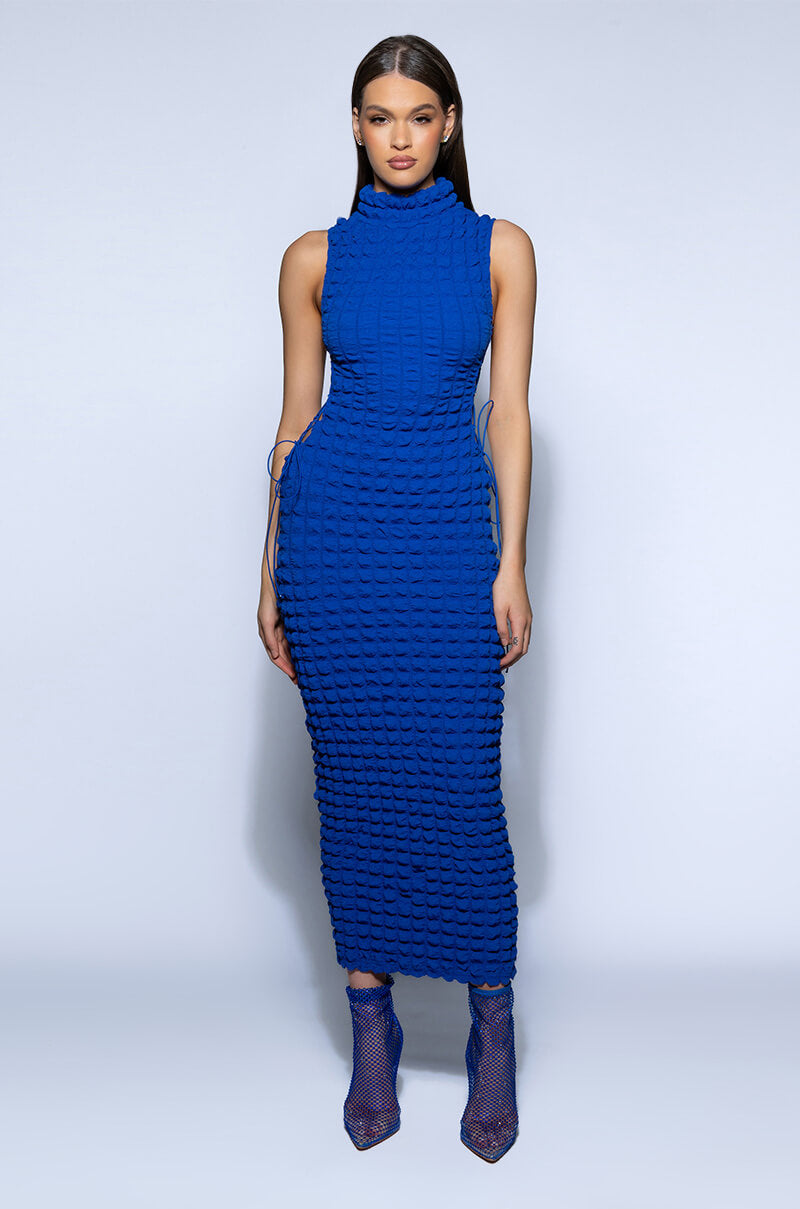 BUSY GAL SLEEVELESS MOCK NECK MIDI DRESS