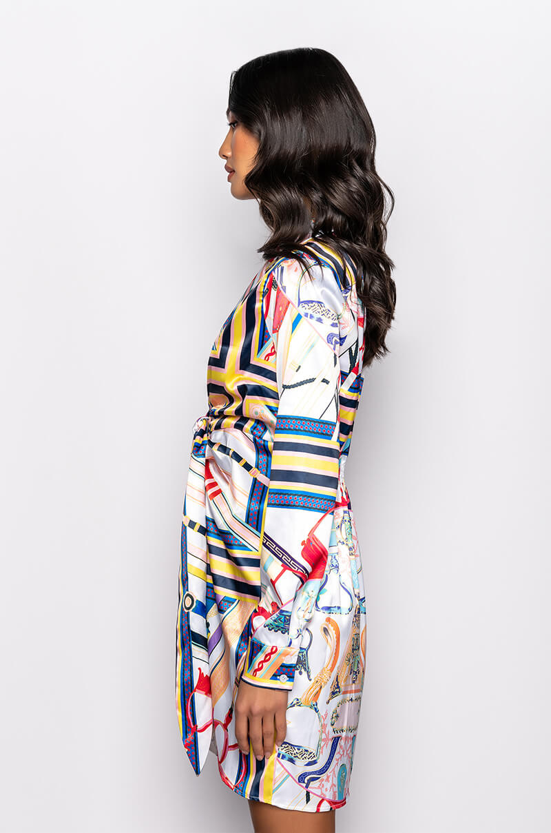 CAN'T STOP SCARF PRINT SHIRT DRESS