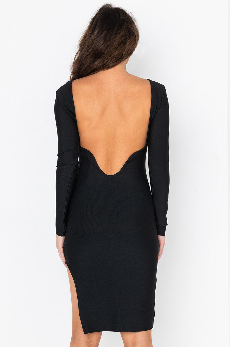DROP IT LOW BACKLESS BANDAGE MIDI DRESS