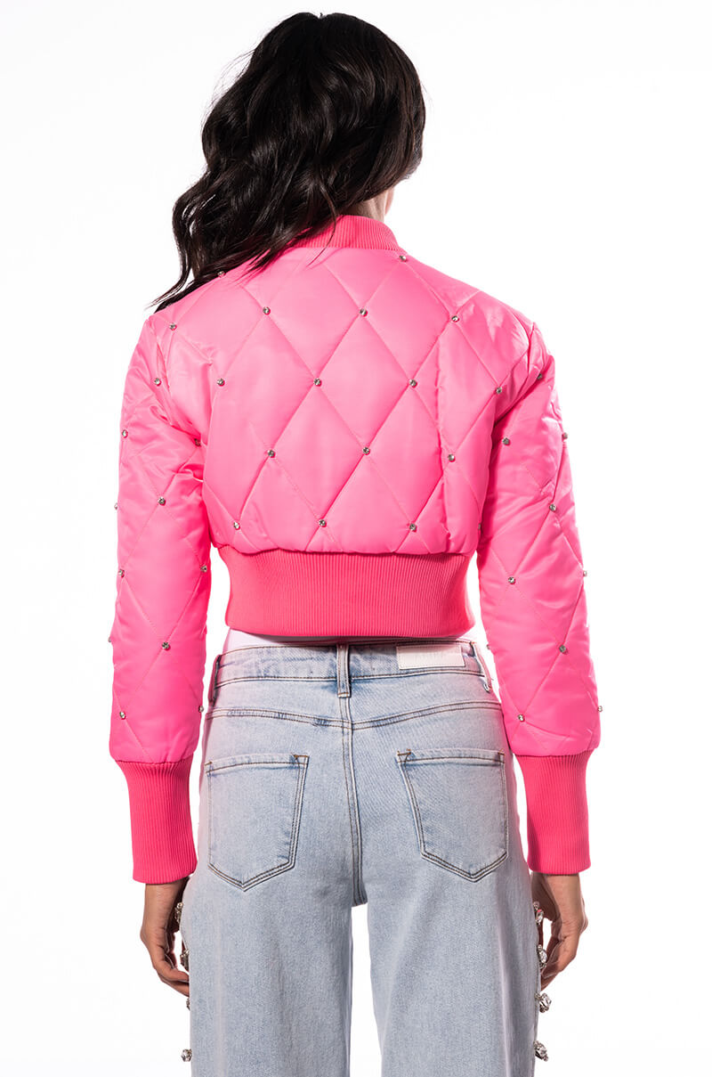 BIPIDI NEON PUFFER BOMBER WITH RHINESTONES