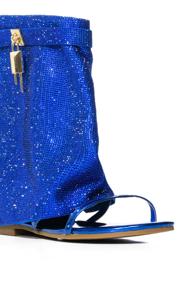 CAPE ROBBIN SHES DIFFERENT RHINESTONE SHEATH SANDAL IN BLUE